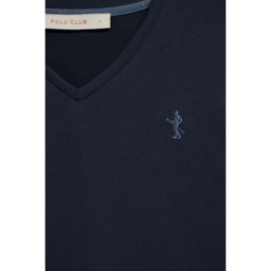 Camiseta azul marino de escote en pico y bordado Rigby Best