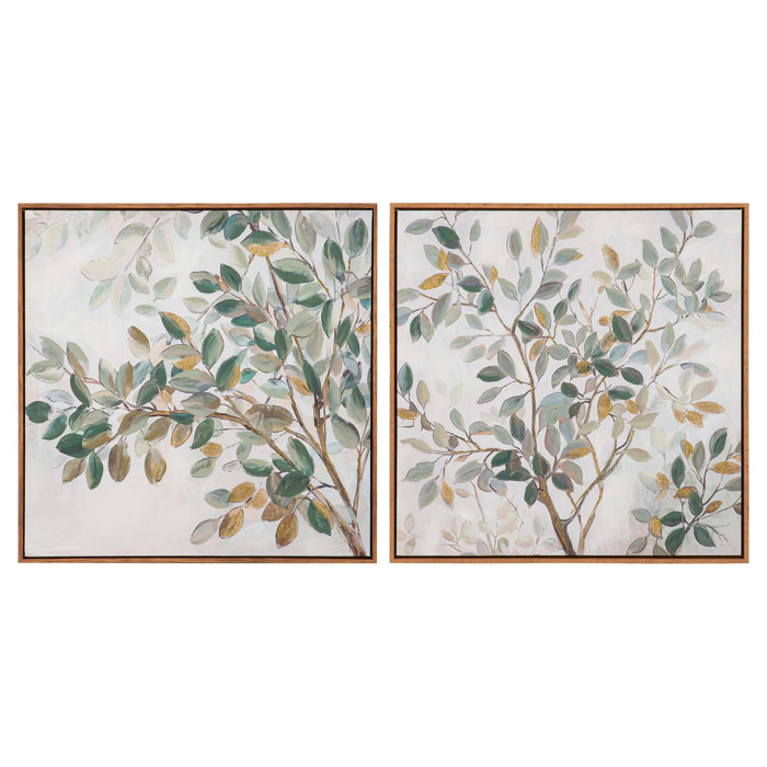Set 2 Cuadros Flores 80% Pintado A Mano 60x4x60 Cm