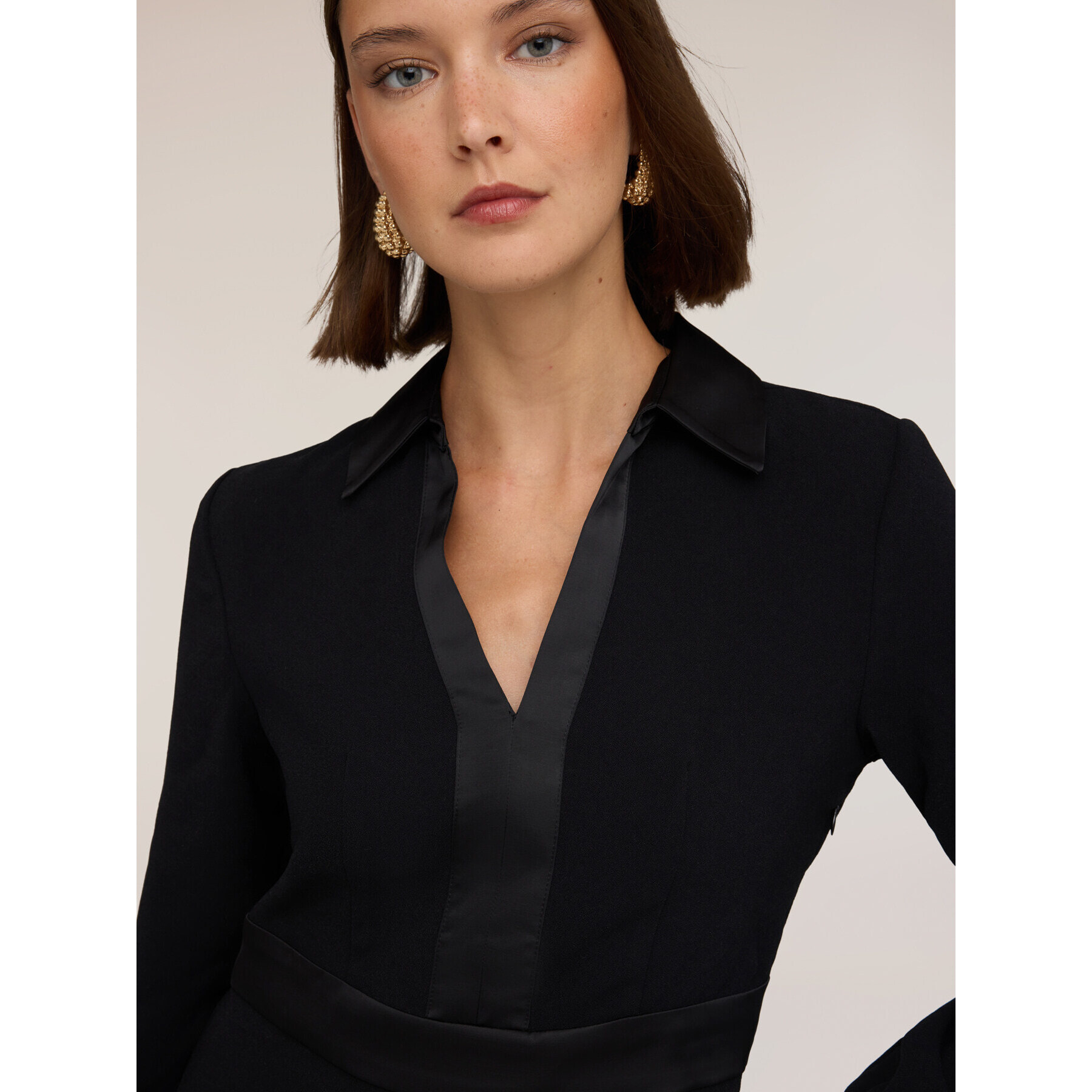 Motivi - Vestito chemisier con inserti in raso - Nero