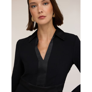 Motivi - Vestito chemisier con inserti in raso - Nero