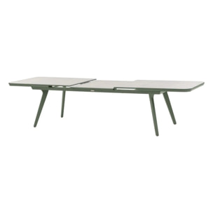 Table de jardin extensible "Pulpy" vert laurier & gris granite 12 places en aluminium verre et céramique
