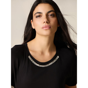 Oltre - T-shirt in cotone con castoni - Nero