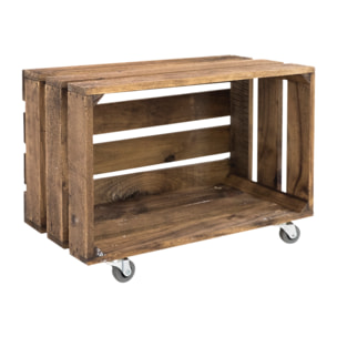 Caja grande de madera maciza en tono roble oscuro con Ruedas Horizontal 49x31x30cm Alto: 31 Largo: 49 Ancho: 29.5