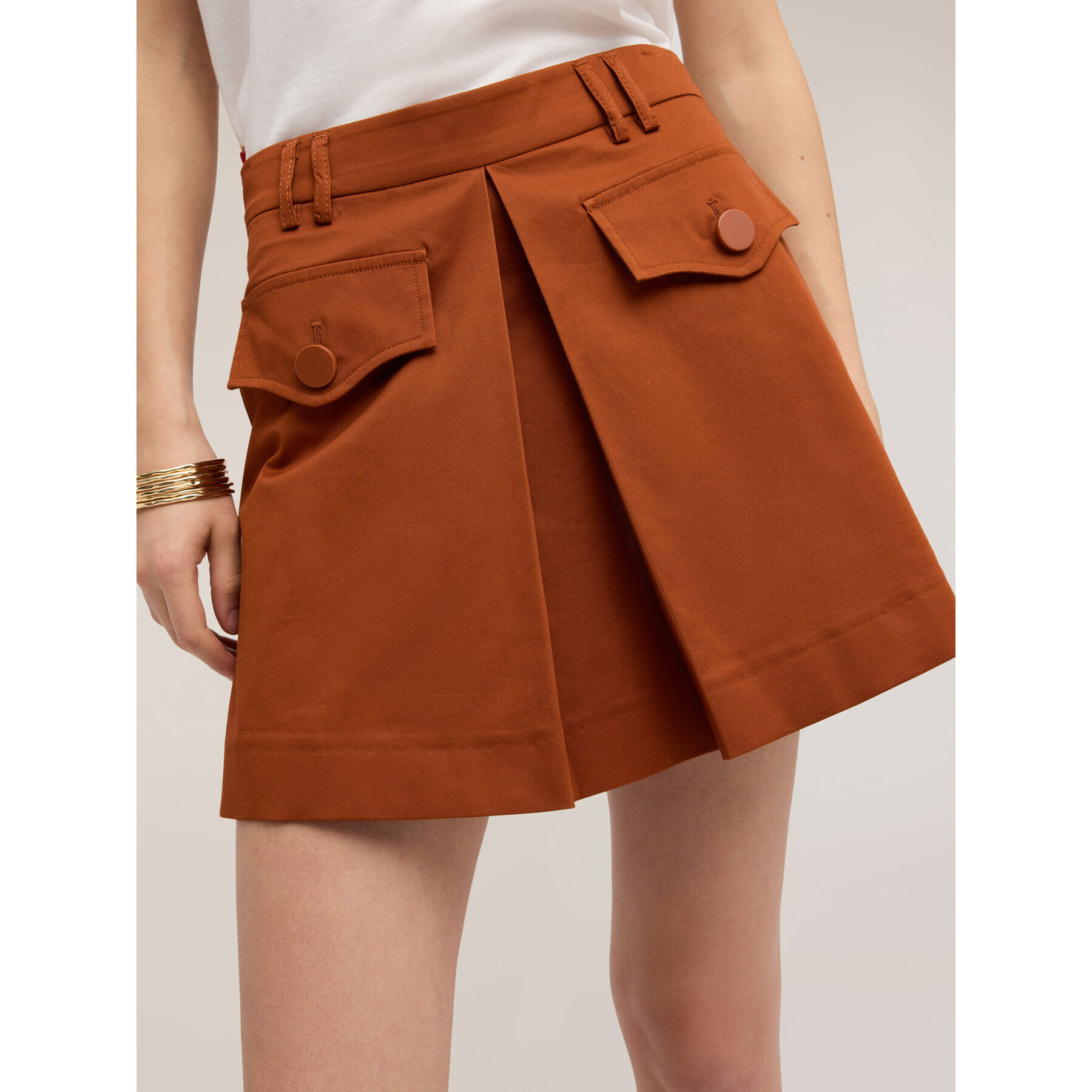 Motivi - Shorts de talle alto con pliegue de fuelle - Naranja sol