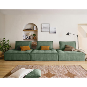 Marisol - canapé modulable droit 3 places - velours texturé - Vert