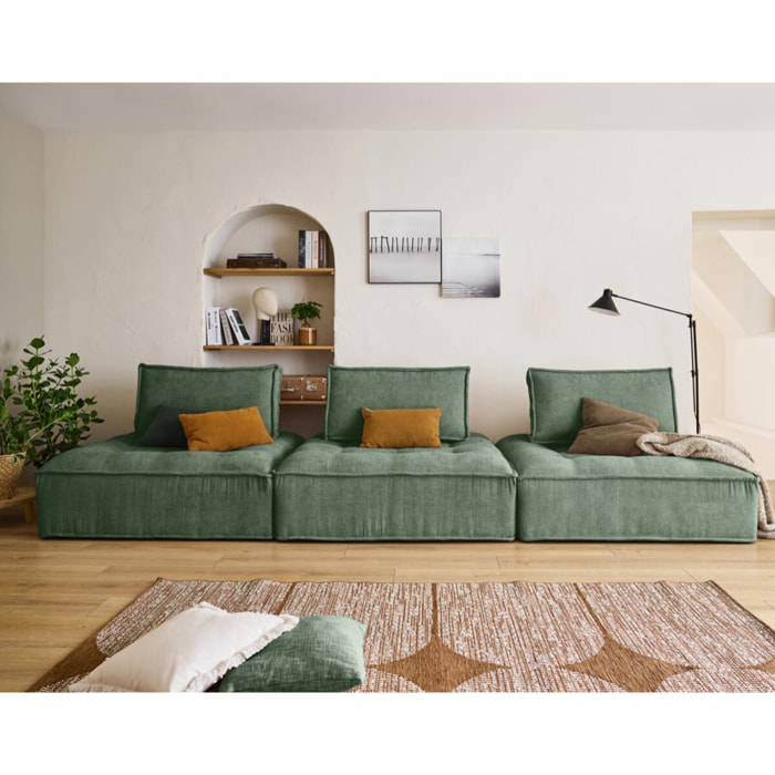 Marisol - canapé modulable droit 3 places - velours texturé - Vert