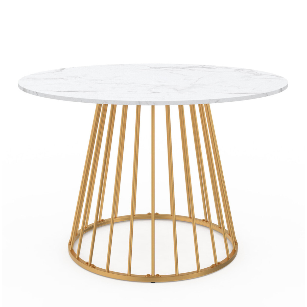 Table repas ronde Adelle 110 cm - Marbre blanc - doré