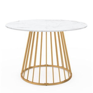 Table repas ronde Adelle 110 cm - Marbre blanc - doré