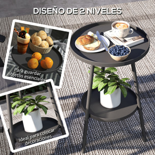 Mesa de Jardín Redonda de 2 Niveles Mesa de Terraza Exterior Ø32x51 cm con Bandeja Inferior y Estructura de Metal para Exterior e Interior Negro