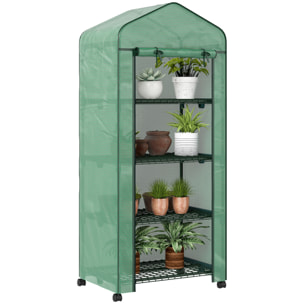 Invernadero de Exterior con 4 Estantes y Ruedas, Invernadero de Jardín con Puerta Enrollable, Marco de Acero y Cubierta PE 140g/ãŽ¡ Anti-UV, Impermeable para Terraza, Patio, 69x50x165 cm, Verde