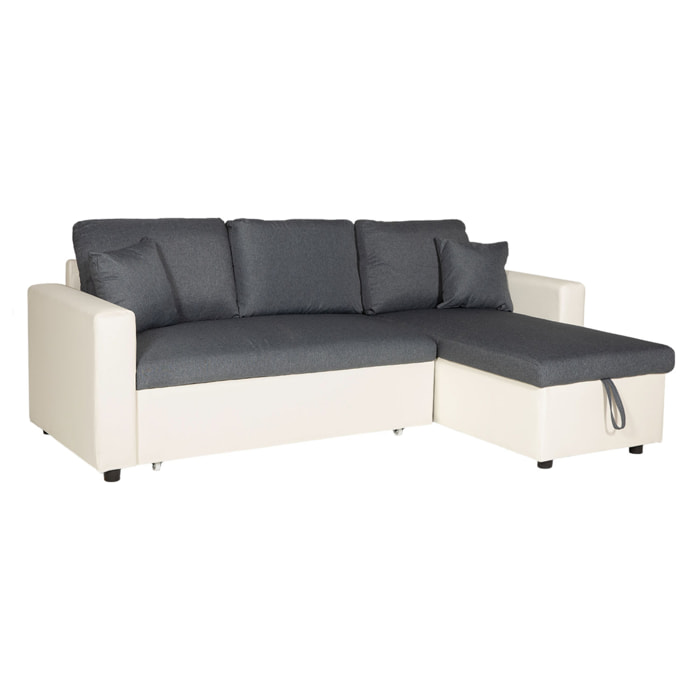 Canapé d'angle convertible CLARK 3 places gris chiné et blanc