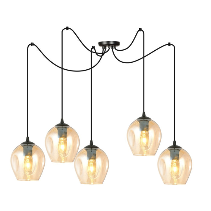 Lampada a sospensione LEVEL in acciaio nero e vetro ambra