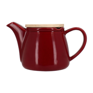Théière en grès bordeaux avec couvercle en bois 500ml ANNA