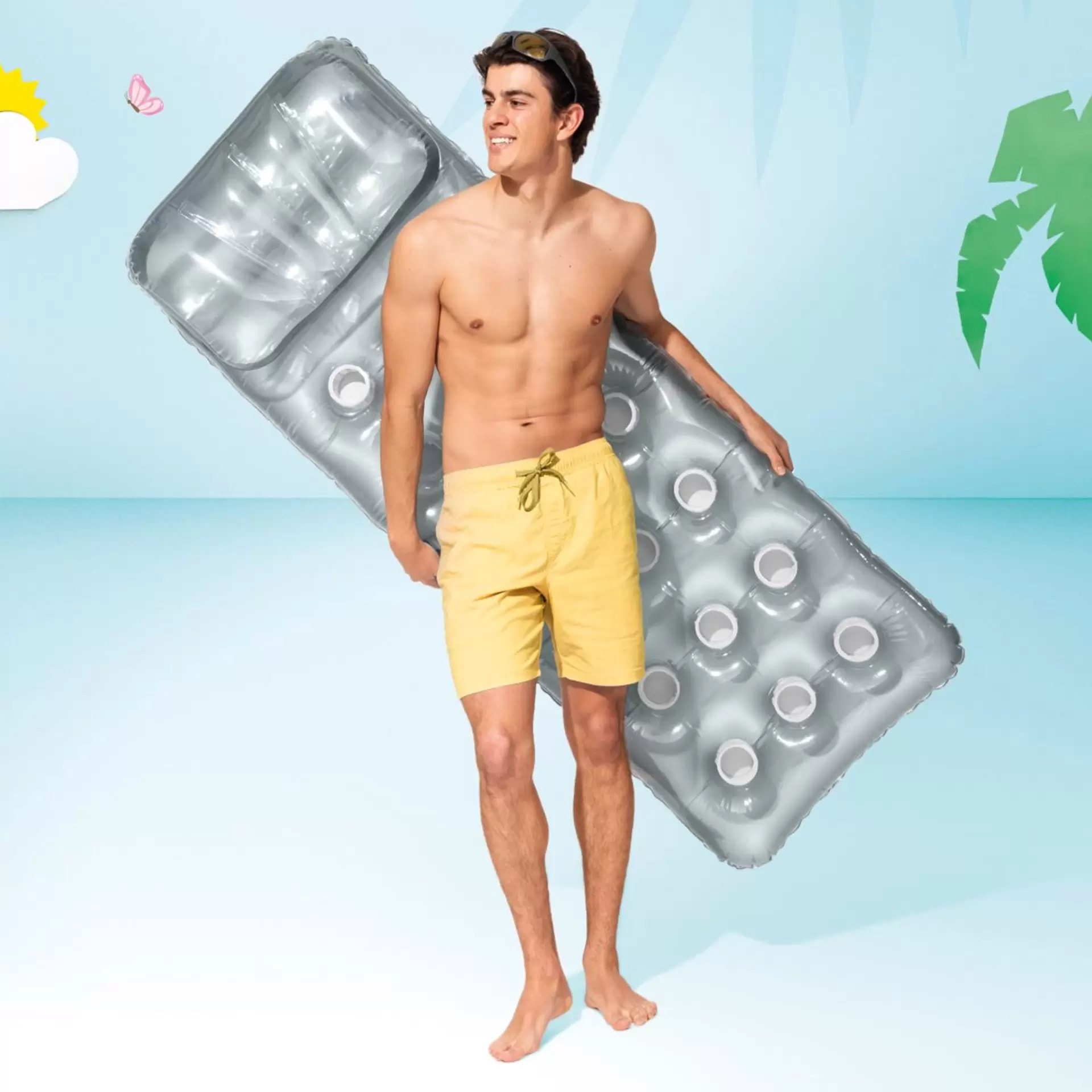 Intex Materassino 18 Buchi con Cuscino, Grigio, 188x71 cm