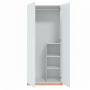 Armadio A 2 Ante Con Asta Appendiabiti E 3 Ripiani Armadietto Mobile Guardaroba Mobiletto Moderno Cameretta Camera 90 x 200 x 52 Cm Bianco E Rovere
