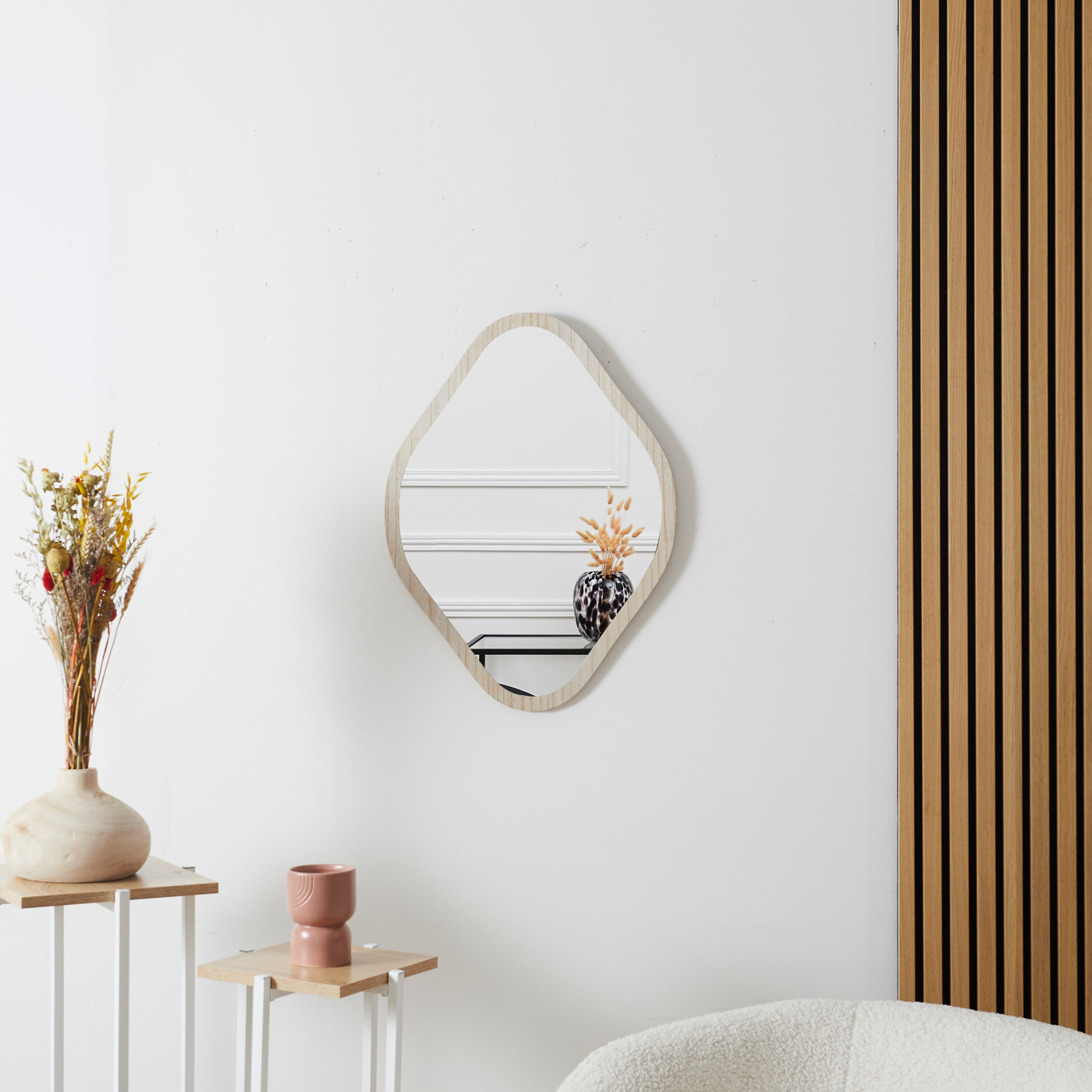 Miroir Deco Contour Bois Losange H60cm Elio