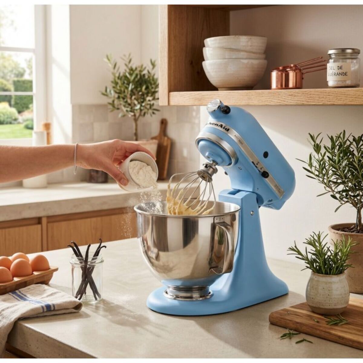 Robot pâtissier KITCHENAID 5KSM175PSEVB bleu velvet, 4,8 L, bol avec poignée + bol 3 L, batteur souple et couvercle