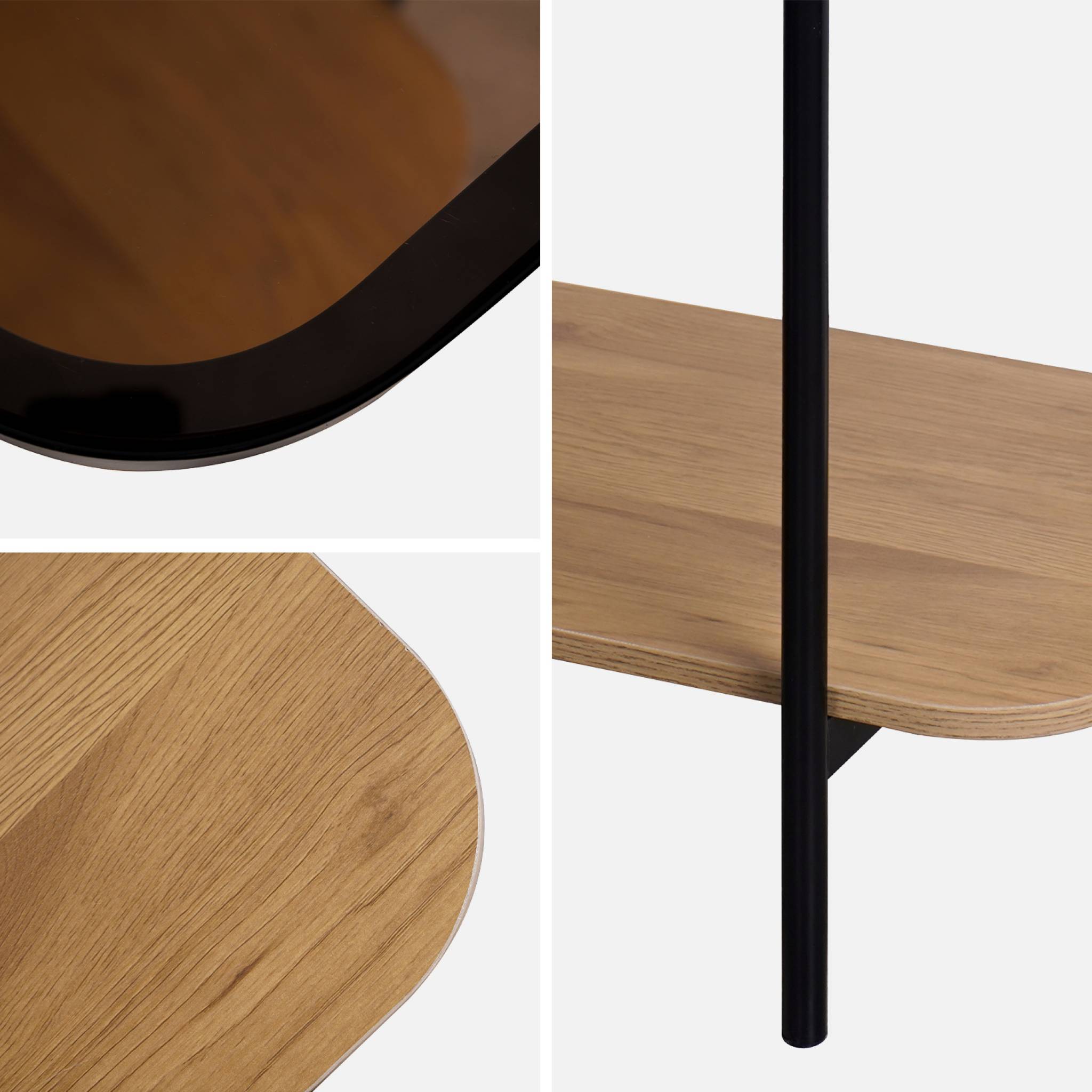 Console vintage métal et décor bois avec plateau en verre SMOOKY