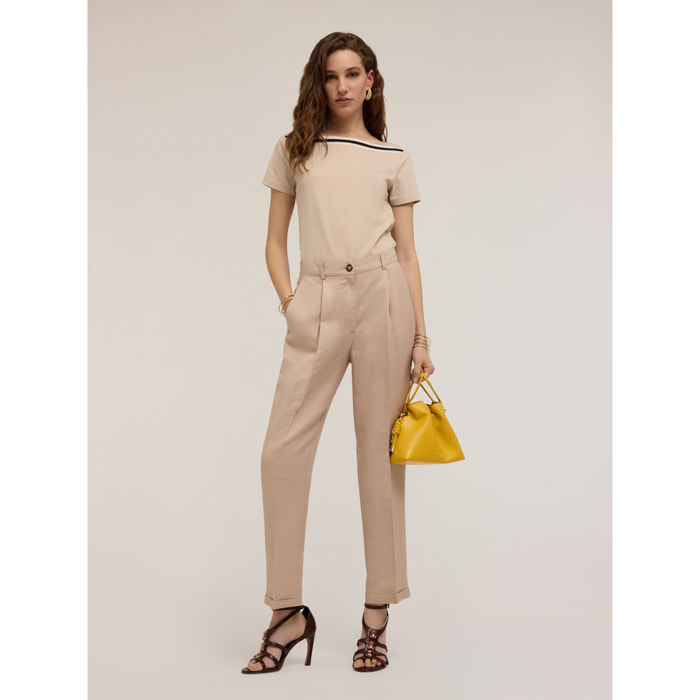 Motivi - T-shirt con passamaneria in crochet - Beige