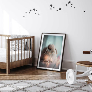 Affiche enfant lapin lumineux  Affiche + cadre en bois - Noir
