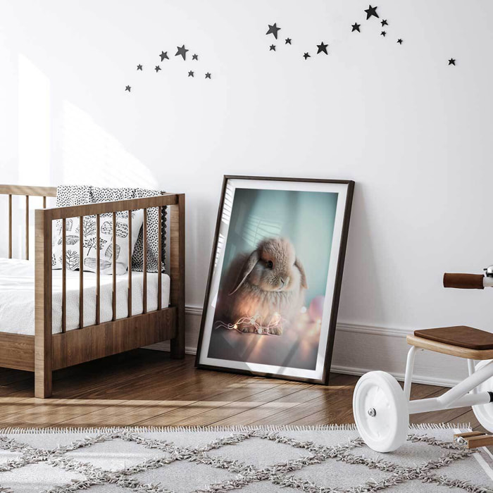 Affiche enfant lapin lumineux  Affiche + cadre en bois - Noir