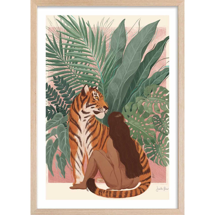 Poster jungle woman Affiche + cadre en bois - Chêne