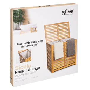 Panier à linge double 50L "Sicela" bambou