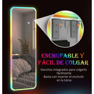 Espejo de Cuerpo Entero con Luces LED 120x40 cm Espejo Rectangular de Pared Ajustable con Iluminación de 7 Colores RGB y Función de Memoria para Dormitorio Vestidor