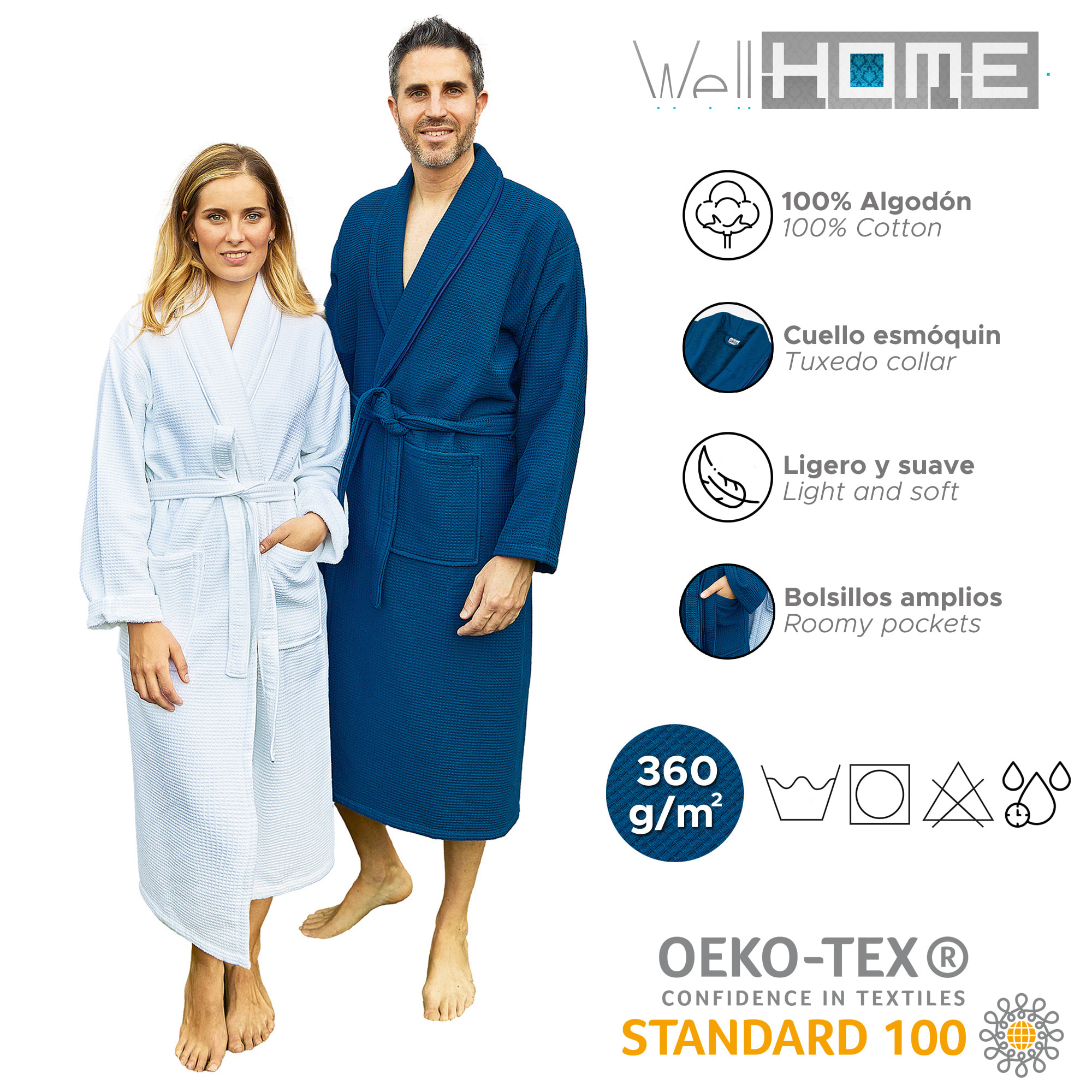 albornoz wellhome nido de abeja 100% algodón blanco