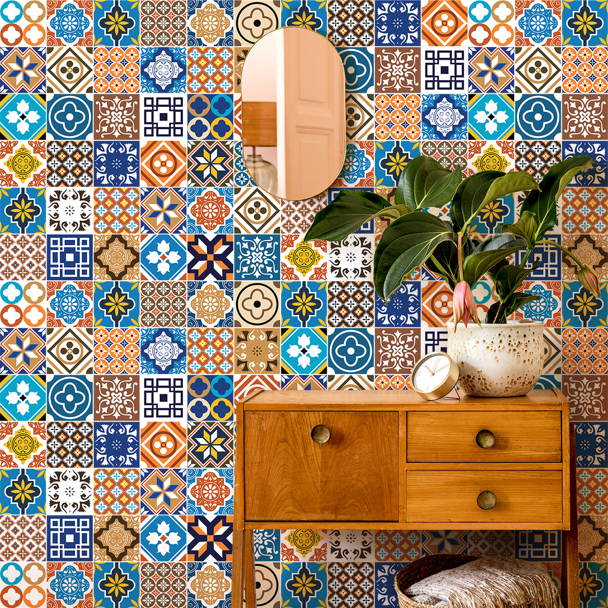 Stickers muraux - Sticker Mural Carrelage adhésif Cuisine Salle de Bain - 60 STICKERS CARREAUX DE CIMENT MILLO