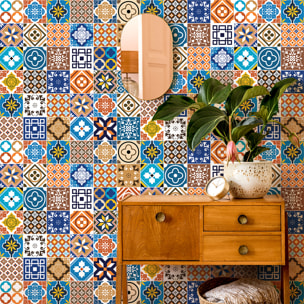 Stickers muraux - Sticker Mural Carrelage adhésif Cuisine Salle de Bain - 60 STICKERS CARREAUX DE CIMENT MILLO
