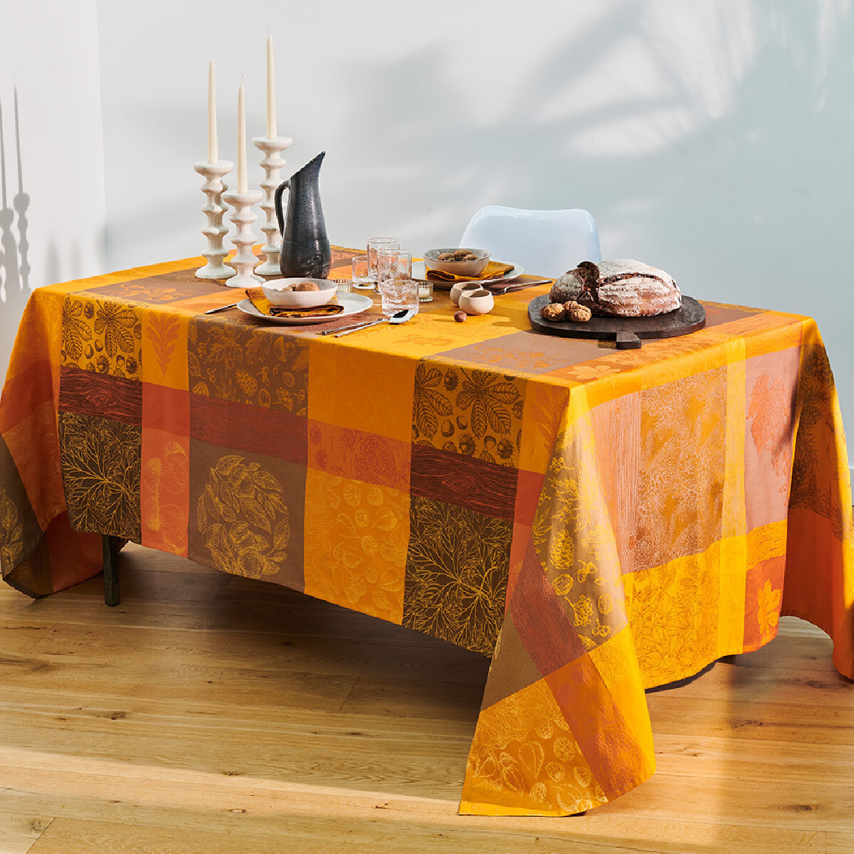 Nappe pur coton motif jacquard orange Mille bois d'automne potiron