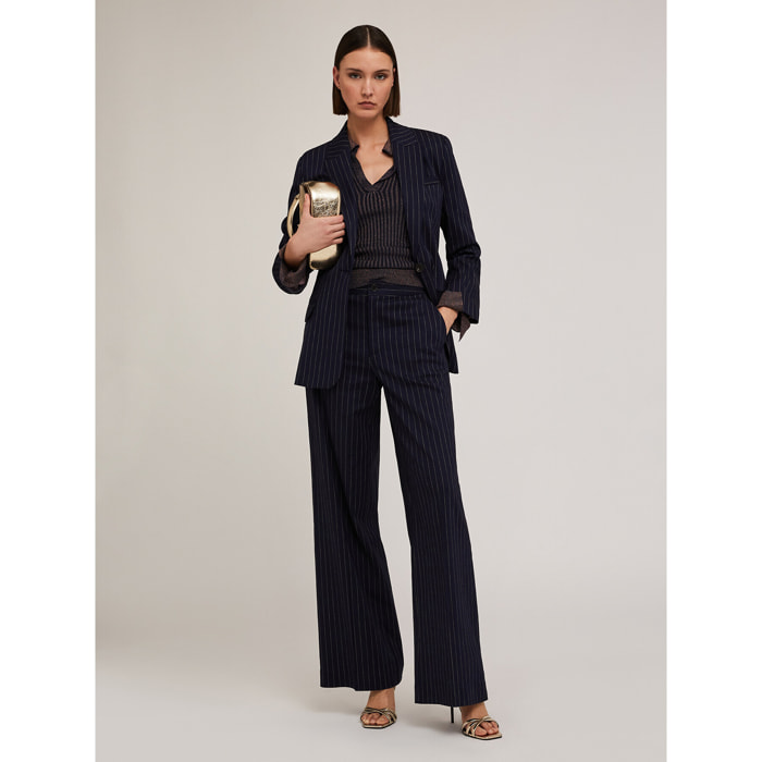 Motivi - Pantaloni palazzo fantasia gessata - Blu