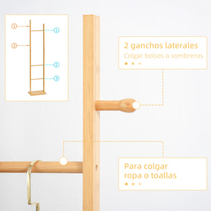 Perchero de Pie de Bambú con 2 Ganchos y 3 Barras Colgantes 36x24x168 cm Natural