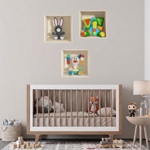 Stickers muraux 3D | Sticker Mural Autocollant effet 3D jouets Ãƒâ€°léphant, lapin gris et lapin en couleurs - Stickers adhésifs 3D Chambre Salon Trompe l'oeil