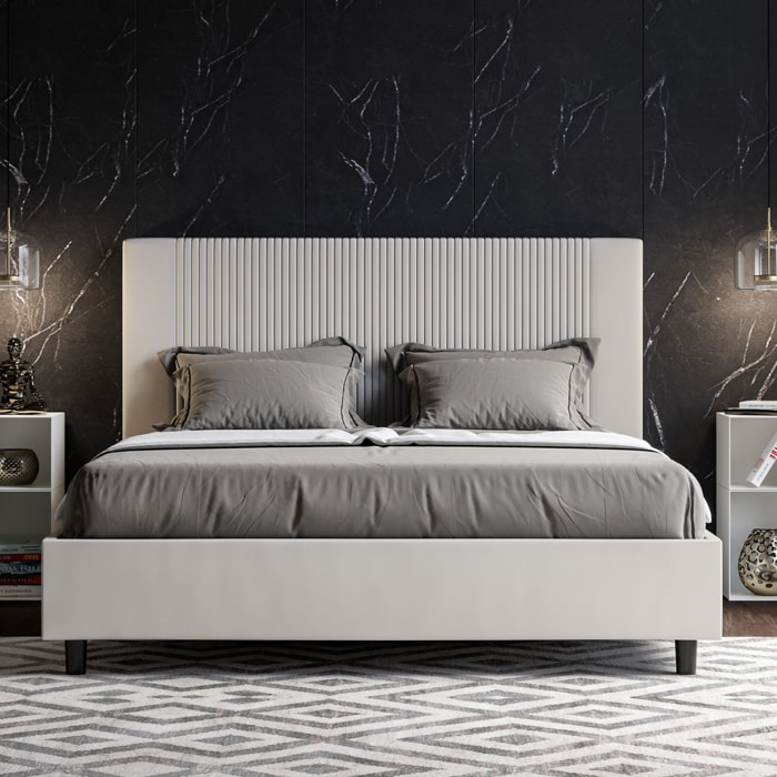 Letto matrimoniale con rete imbottito 160x210 similpelle bianco Goya