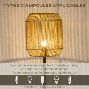 Lampadaire aspect cannage style cosy 40 W max. H.158 cm piètement mât métal noir abat-jour corde papier tressé main