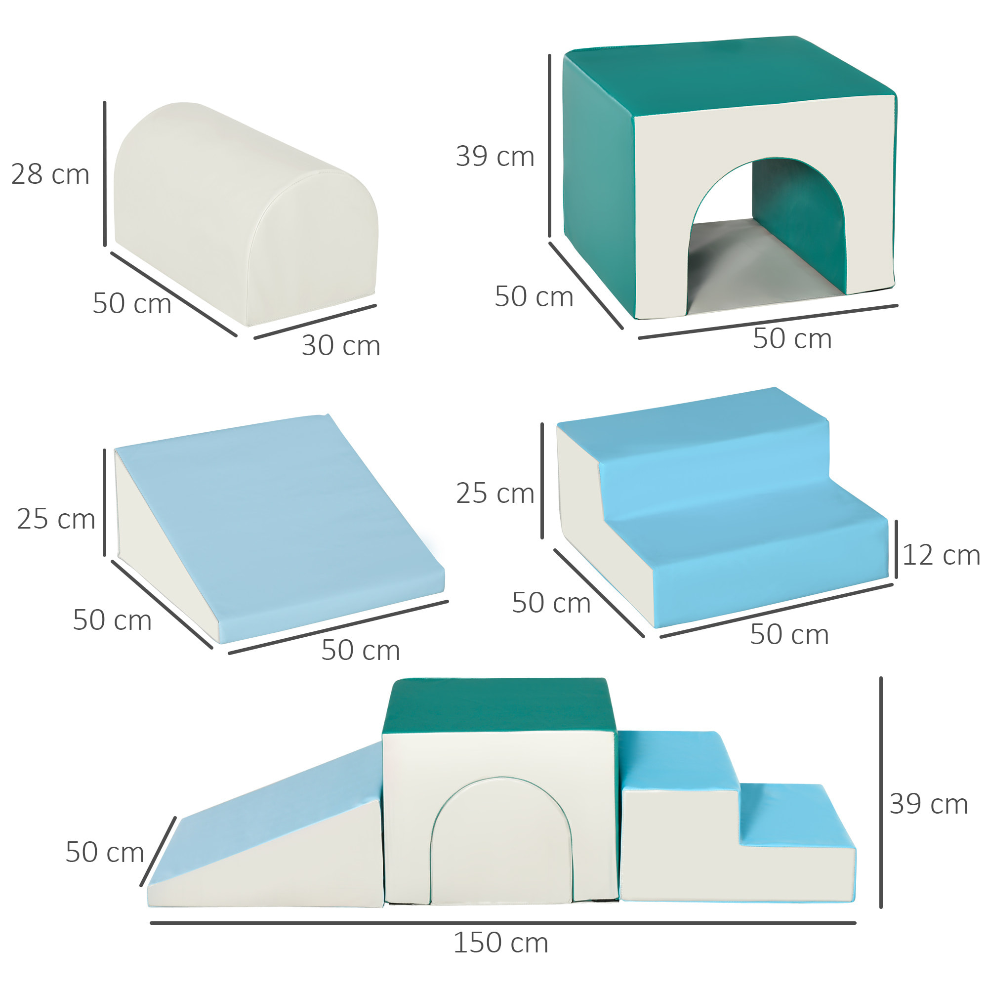 Juego de 4 Bloques de Espuma para Niños de 1-3 Años Tapizado en PU 150x50x39 cm