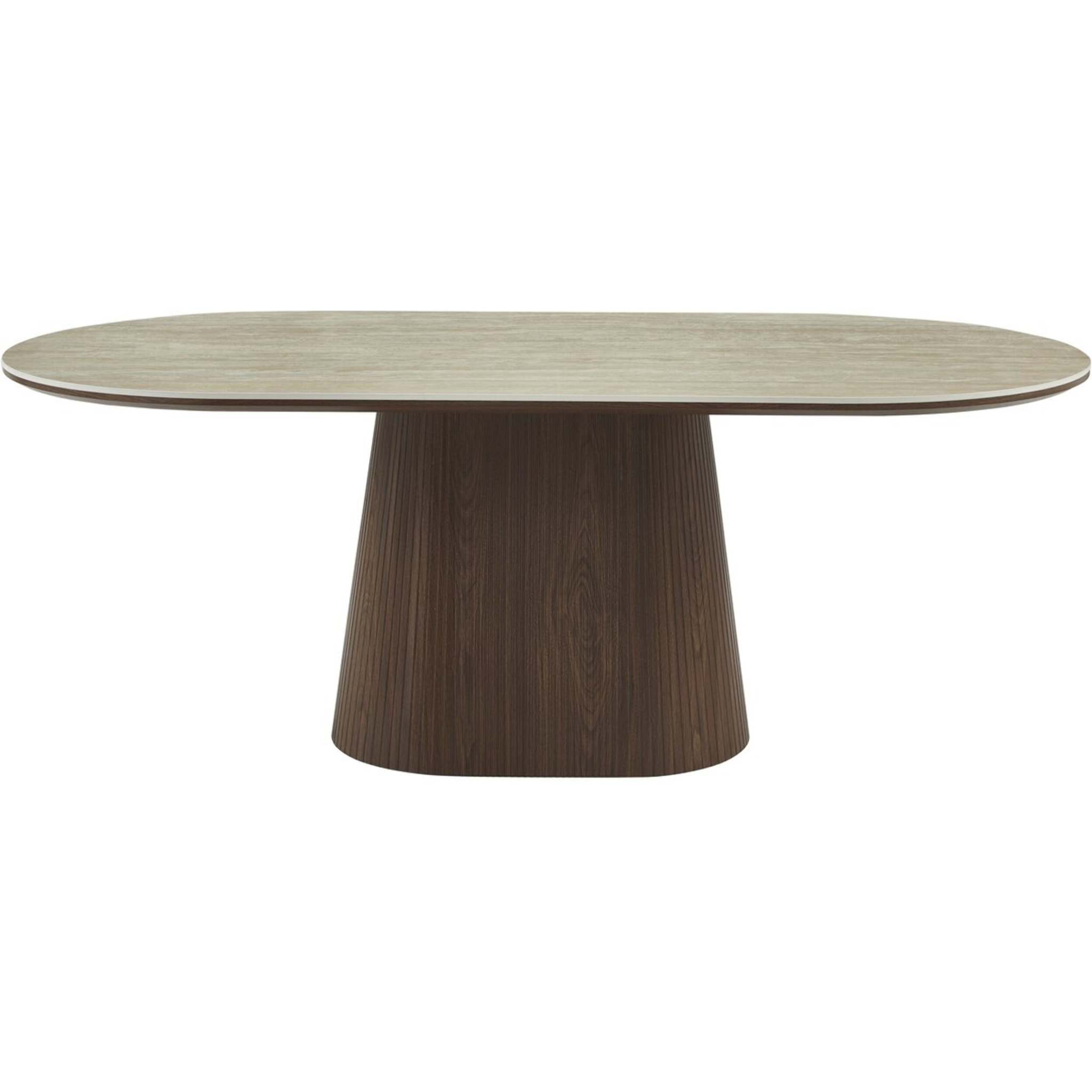 Table à manger ovale en pierre et bois "Portofino" - 8 places - Travertin et marron