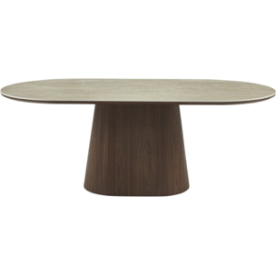 Table à manger ovale en pierre et bois "Portofino" - 8 places - Travertin et marron