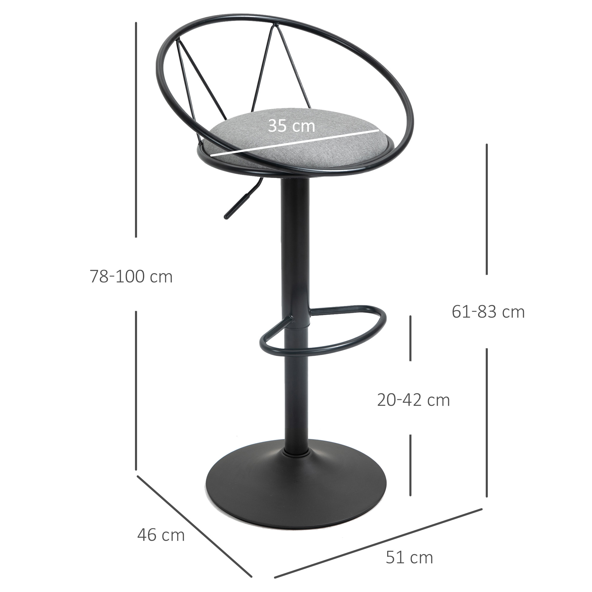 Lot de 2 tabourets de bar – Style néo-rétro – Réglables et pivotants