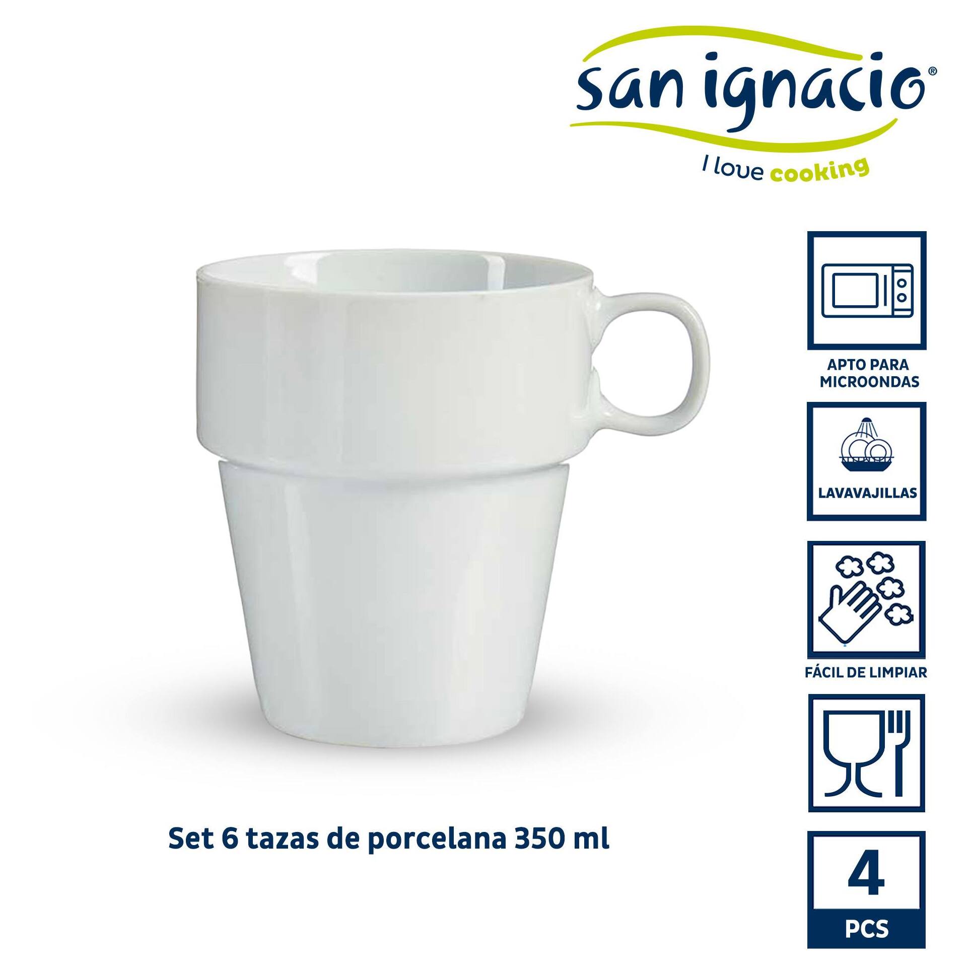 Set 4 tazas apilables blanco con estante colección vessia