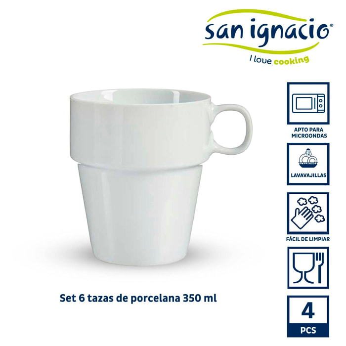 Set 4 tazas apilables blanco con estante colección vessia