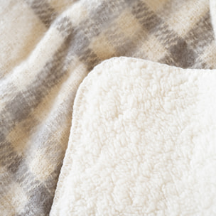 Plaid à carreaux  - Effet mohair avec dos sherpa - Ecru