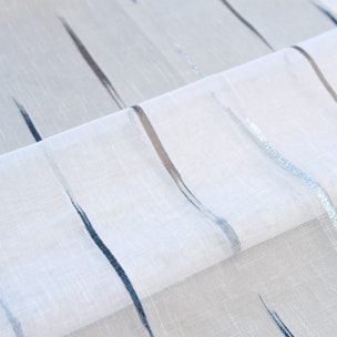 Voilage en étamine à jacquard rayé - Bleu Paon