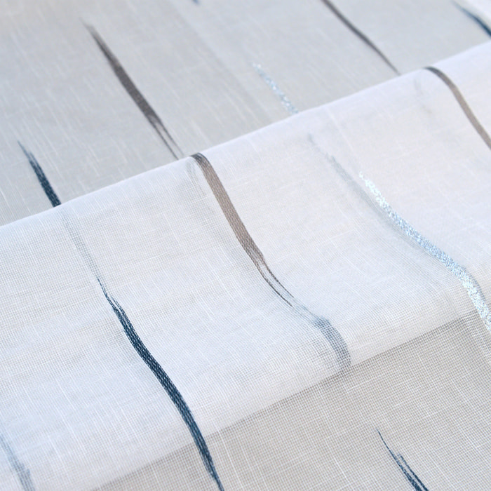Voilage en étamine à jacquard rayé - Bleu Paon