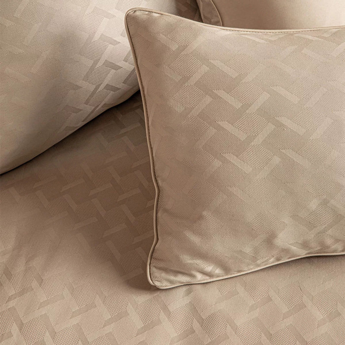 Taie d'oreiller satin de coton motif jacquard beige Adagio lin