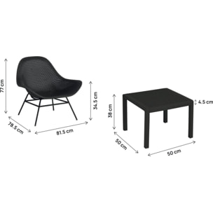 Lot de 2 fauteuils de jardin avec table basse "Soléna" - Noir