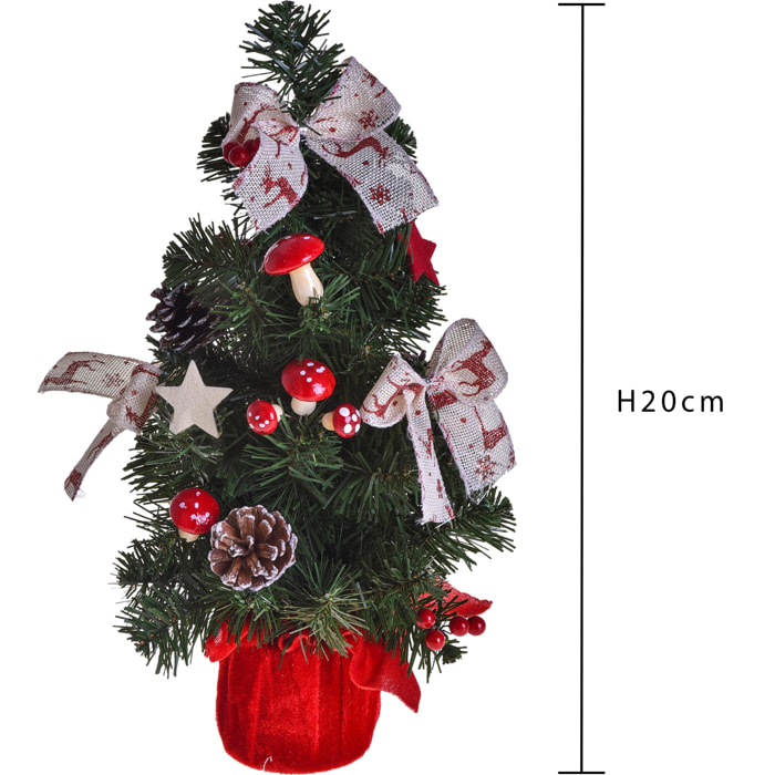 Abete artificiale rami tavolo con Decori Pvc - Pezzi 1 - Colore Rosso - 10x20Hx10cm - Bianchi Dino