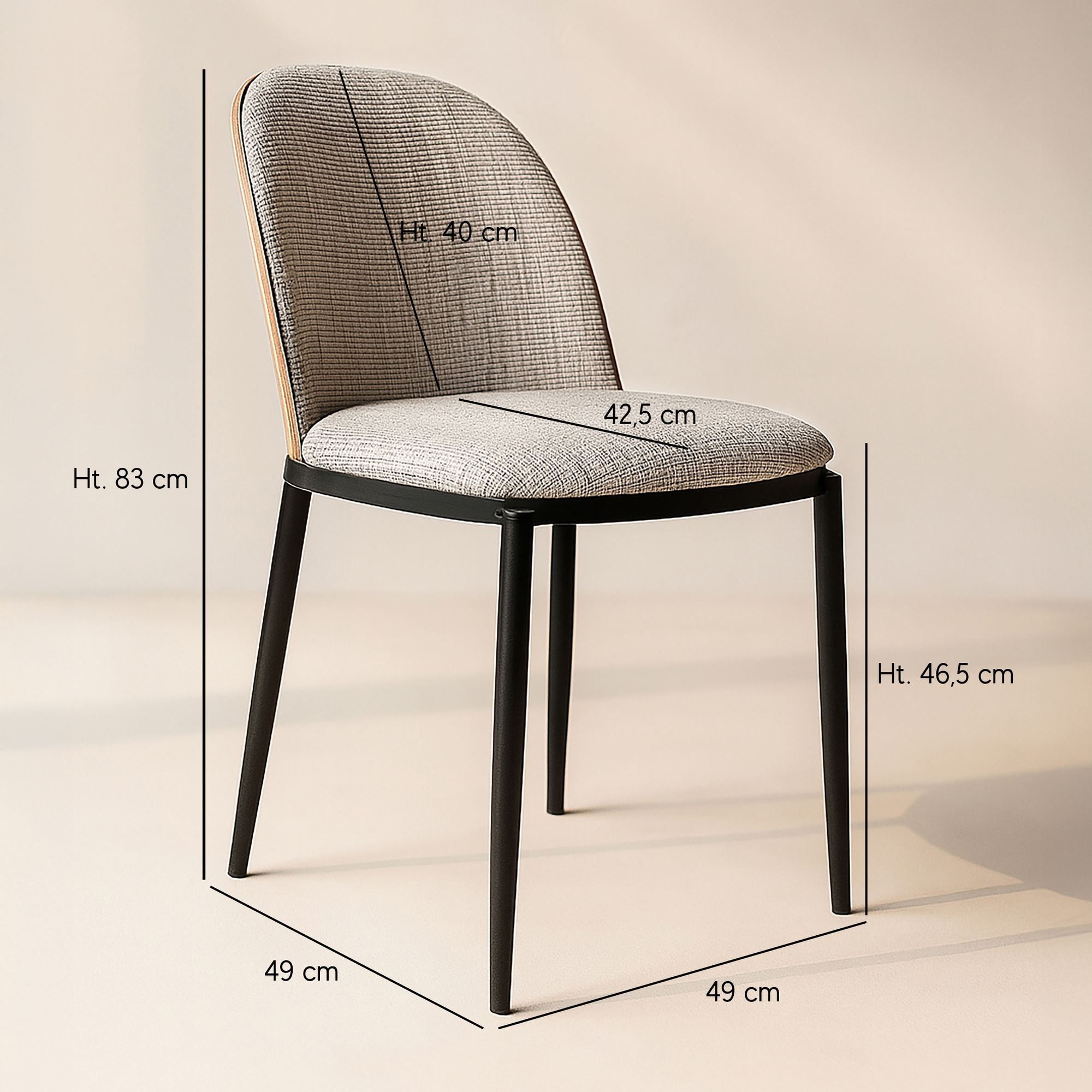 Lot de 2 chaises en tissu beige et dossier en finition noyer MAIA